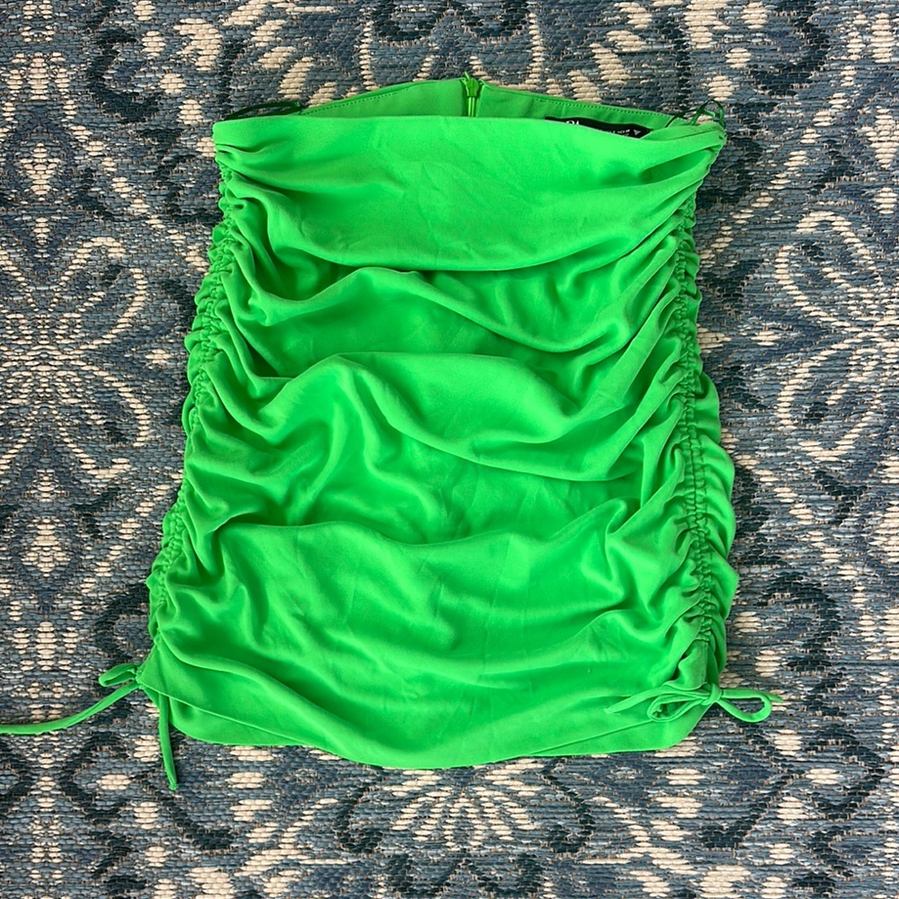 Zara Green Ruched Strapless Blouse